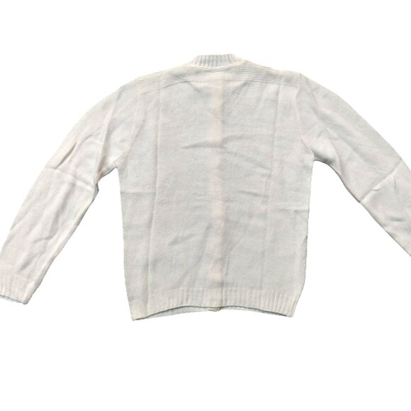 Vintage 1940s-1950s White Long Sleeve Cardigan Knit Fall Winter Sweater - Picture 4 of 7